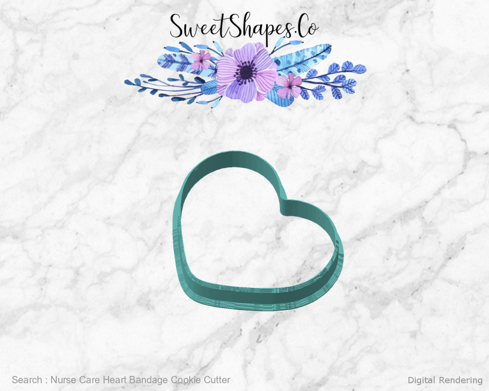 Nurse Care Heart Bandage Cookie Cutter — angled front view