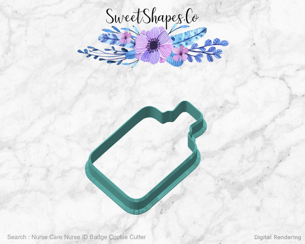 Nurse Care Nurse ID Badge Cookie Cutter — angled front view