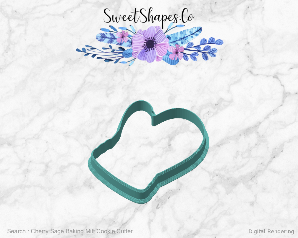 Cherry Sage Baking Mitt Cookie Cutter — angled front view