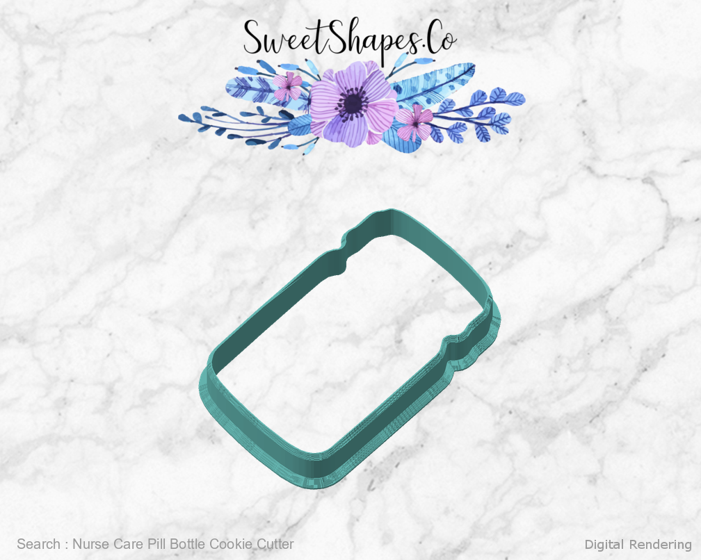 Nurse Care Pill Bottle Cookie Cutter — angled front view