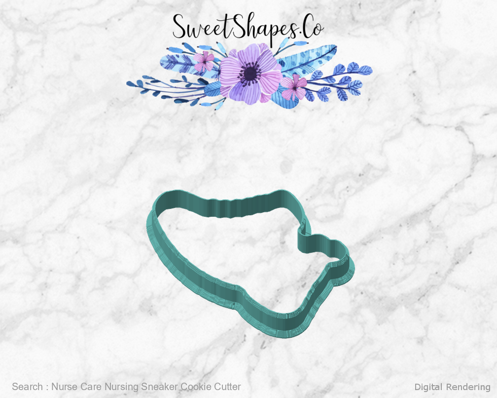 Nurse Care Nursing Sneaker Cookie Cutter — angled front view