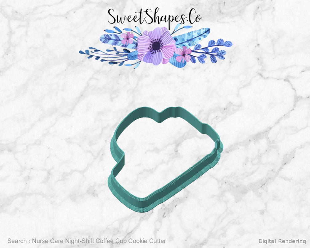 Nurse Care Night-Shift Coffee Cup Cookie Cutter — angled front view