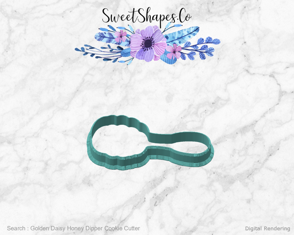 Golden Daisy Honey Dipper Cookie Cutter — angled front view