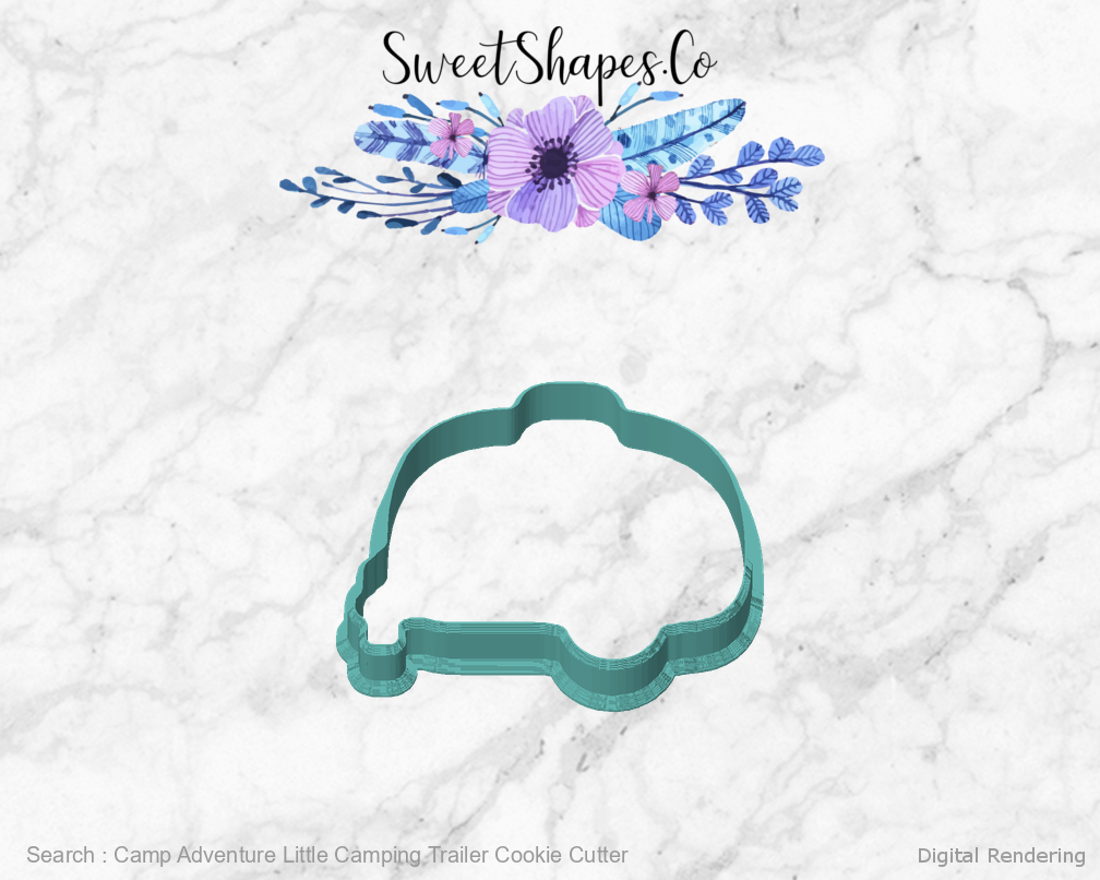 Camp Adventure Little Camping Trailer Cookie Cutter — front view