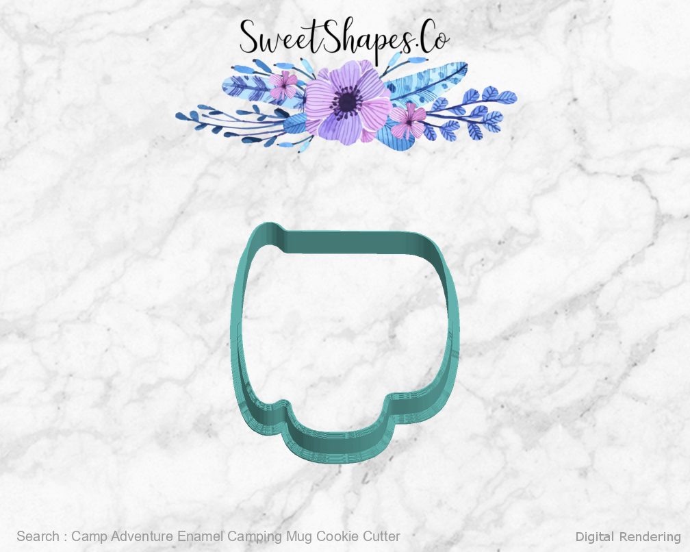 Camp Adventure Enamel Camping Mug Cookie Cutter — left view