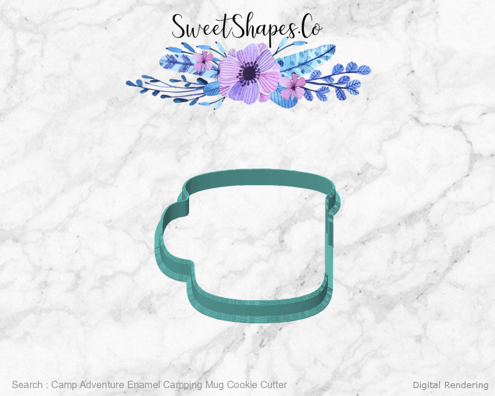 Camp Adventure Enamel Camping Mug Cookie Cutter — front view