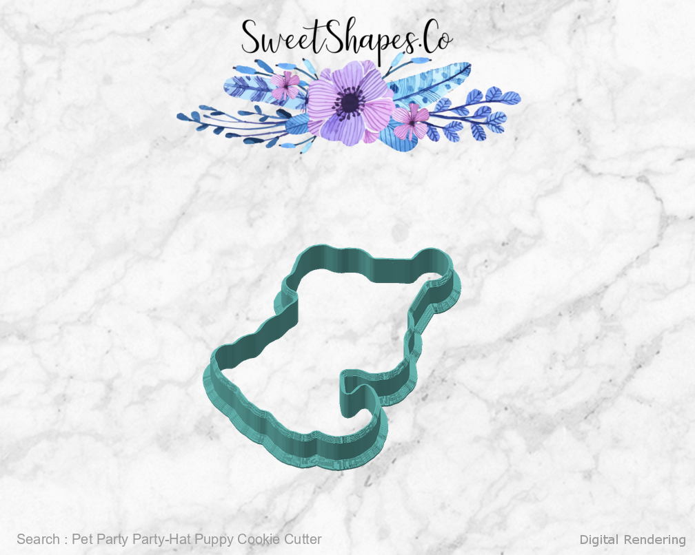 Pet Party Party-Hat Puppy Cookie Cutter — angled front view