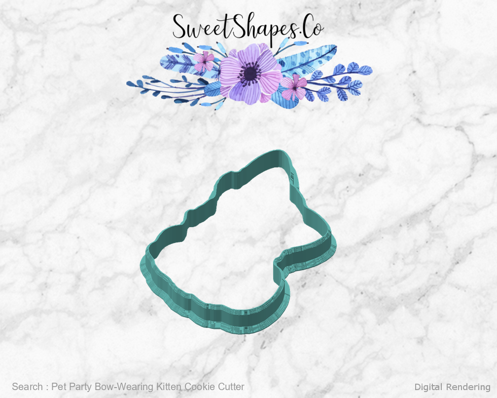 Pet Party Bow-Wearing Kitten Cookie Cutter — angled front view