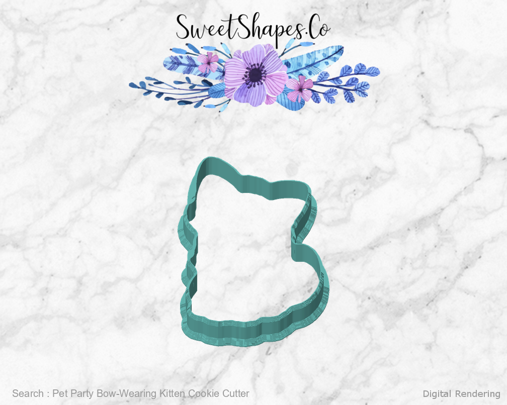Pet Party Bow-Wearing Kitten Cookie Cutter — front view