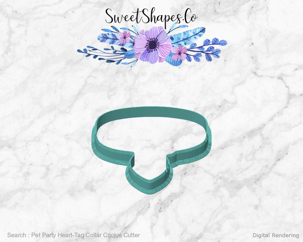 Pet Party Heart-Tag Collar Cookie Cutter — front view