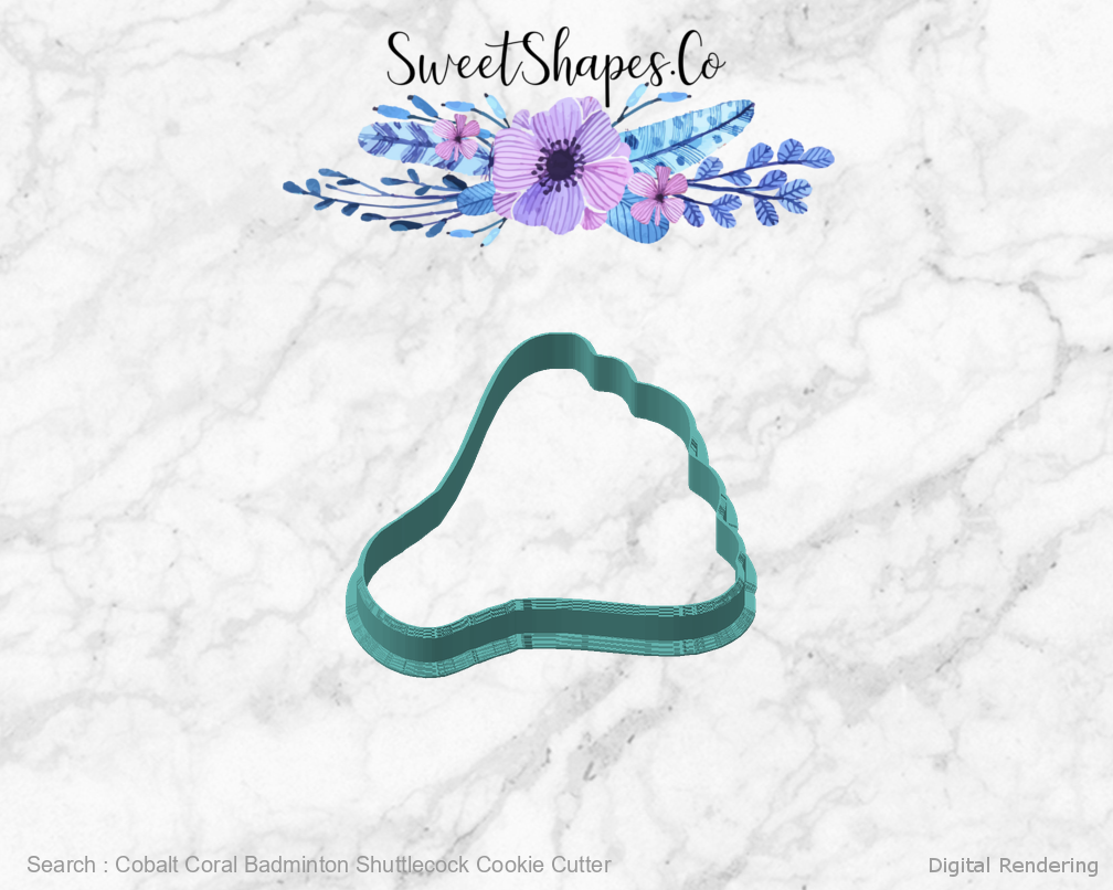 Cobalt Coral Badminton Shuttlecock Cookie Cutter — angled front view
