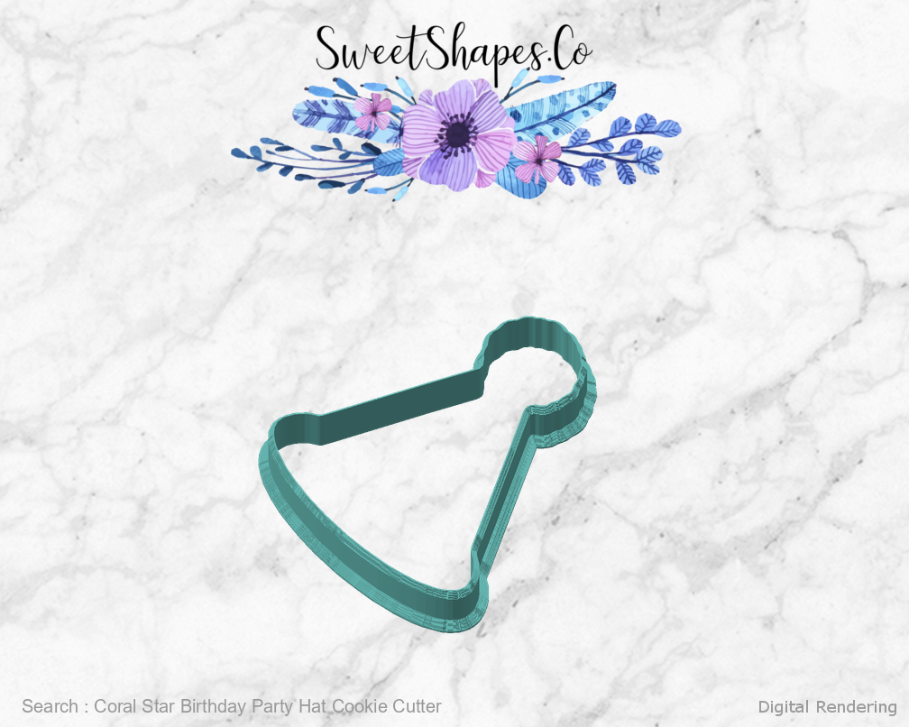 Coral Star Birthday Party Hat Cookie Cutter — angled front view