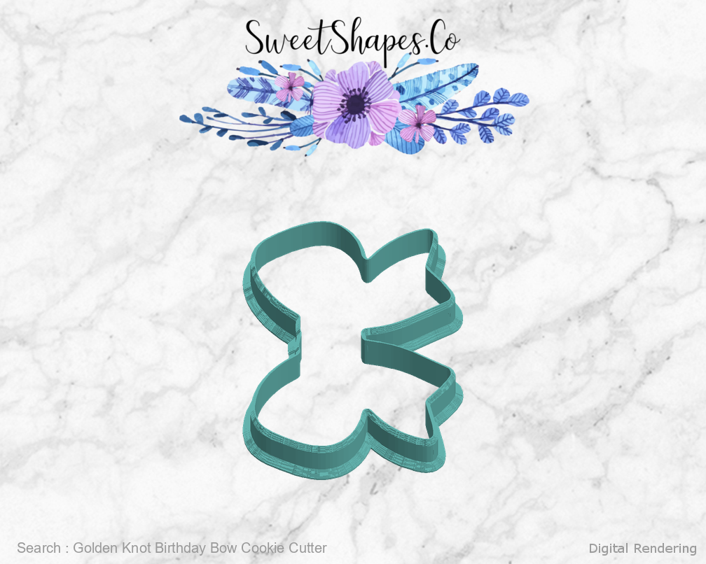 Golden Knot Birthday Bow Cookie Cutter — left view