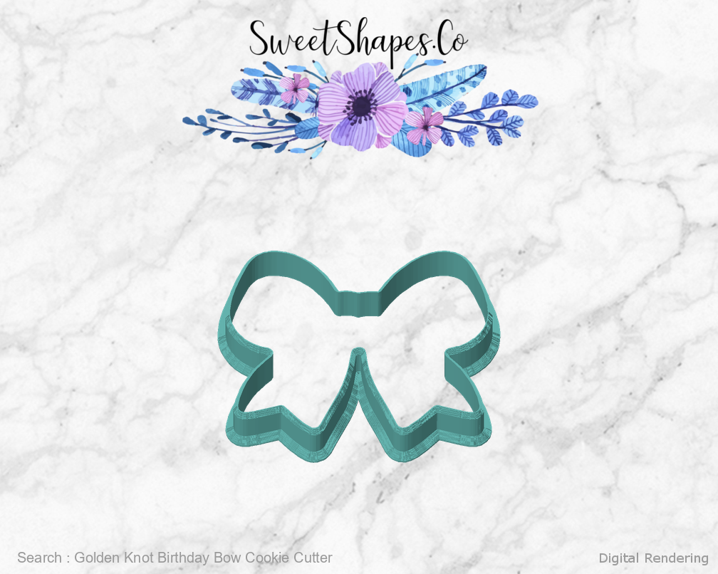 Golden Knot Birthday Bow Cookie Cutter — front view