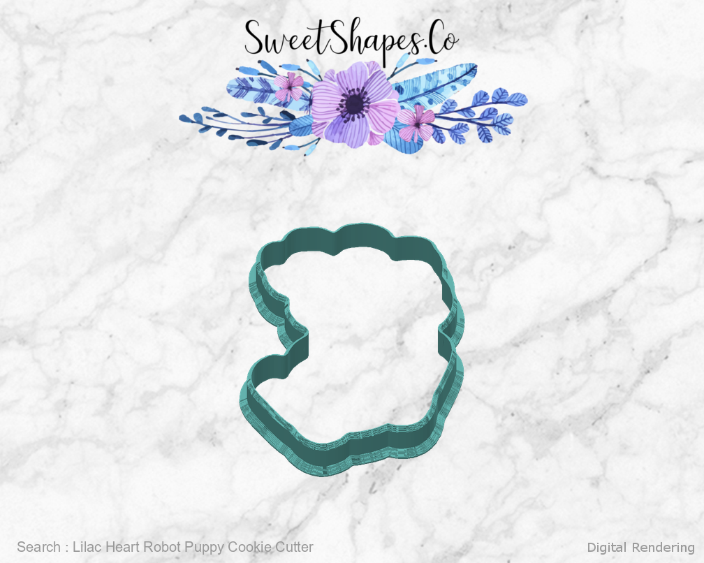 Lilac Heart Robot Puppy Cookie Cutter — back view