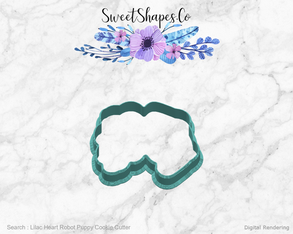 Lilac Heart Robot Puppy Cookie Cutter — right view