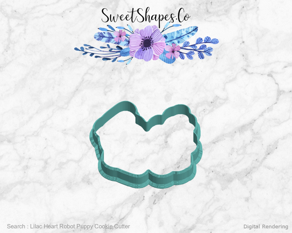 Lilac Heart Robot Puppy Cookie Cutter — left view