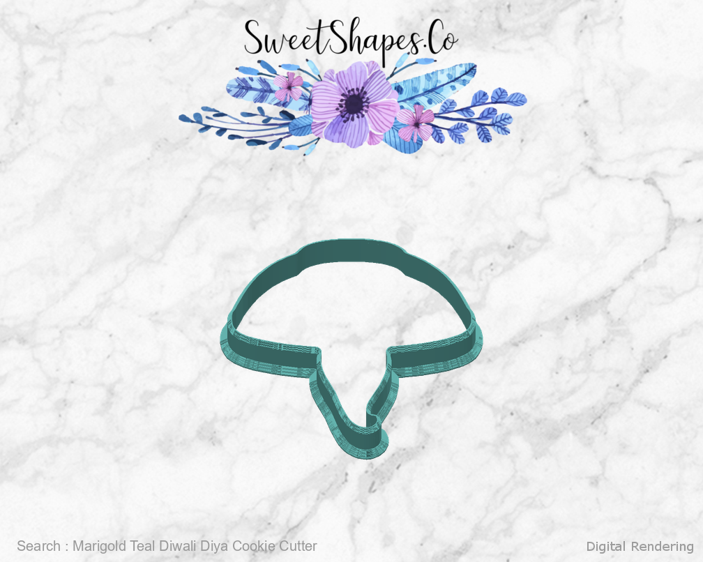 Marigold Teal Diwali Diya Cookie Cutter — back view