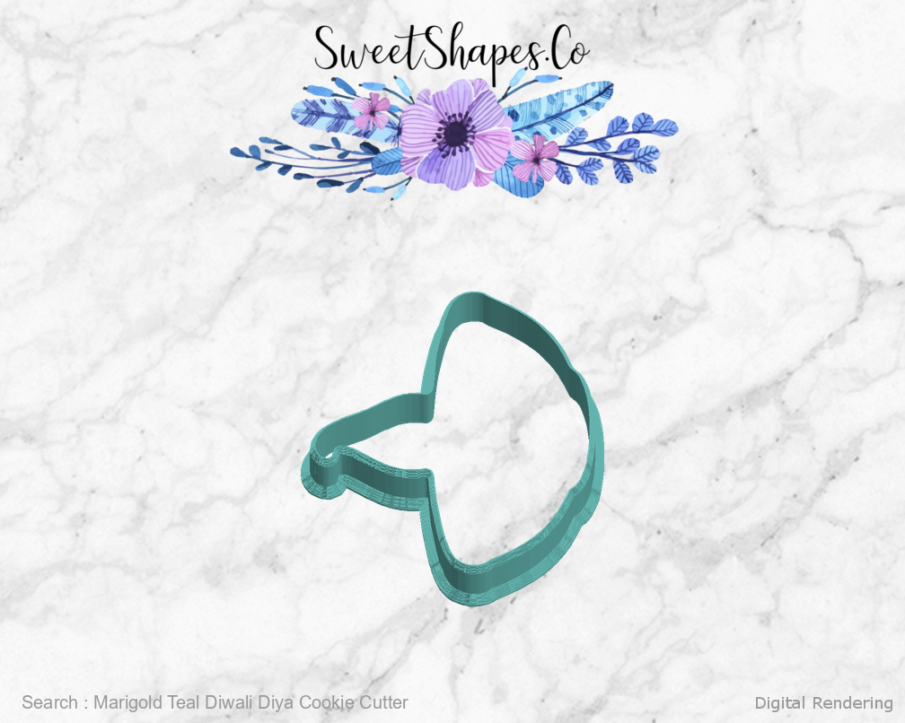 Marigold Teal Diwali Diya Cookie Cutter — left view