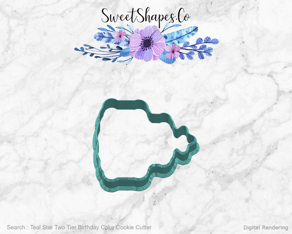 Teal Star Two Tier Birthday Cake Cookie Cutter — right view