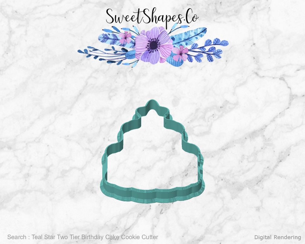 Teal Star Two Tier Birthday Cake Cookie Cutter — front view