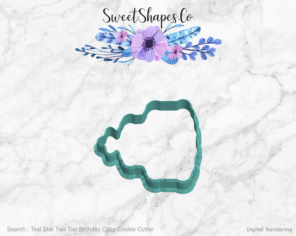 Teal Star Two Tier Birthday Cake Cookie Cutter — left view