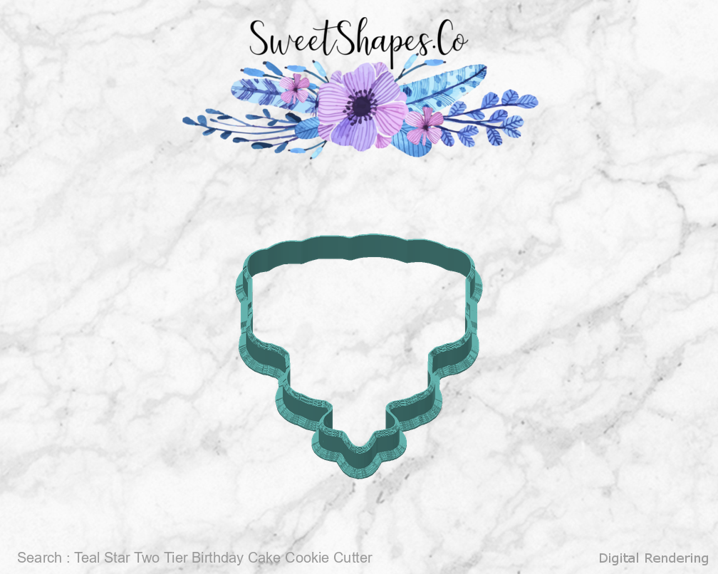 Teal Star Two Tier Birthday Cake Cookie Cutter — back view