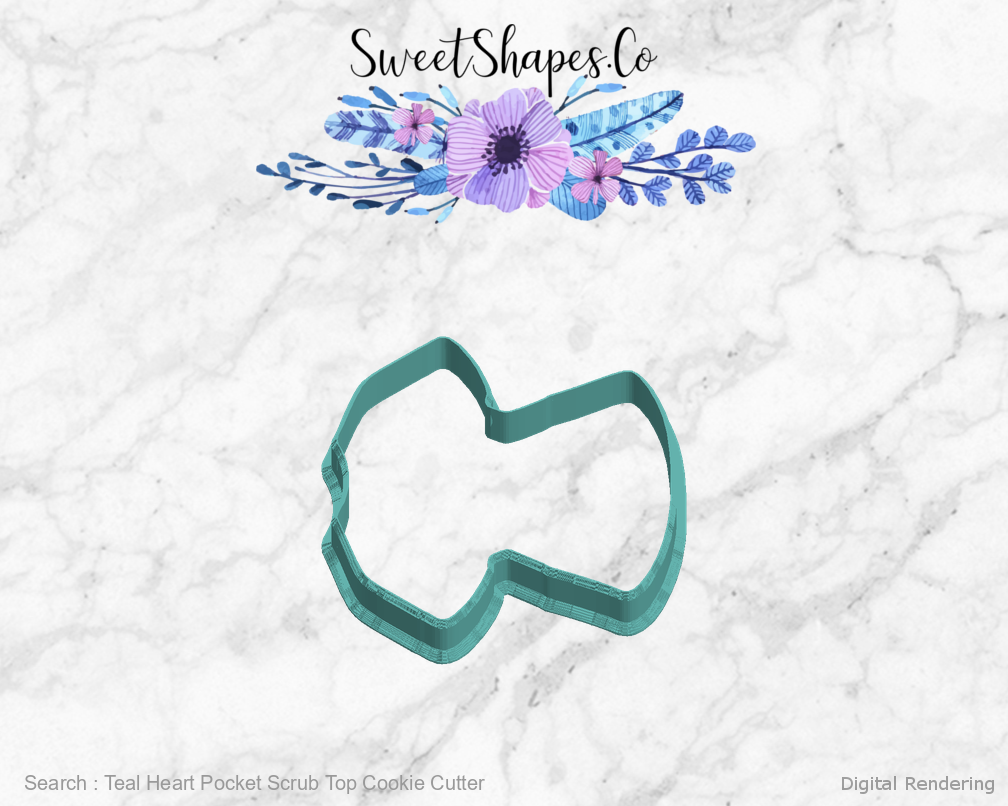 Teal Heart Pocket Scrub Top Cookie Cutter — left view