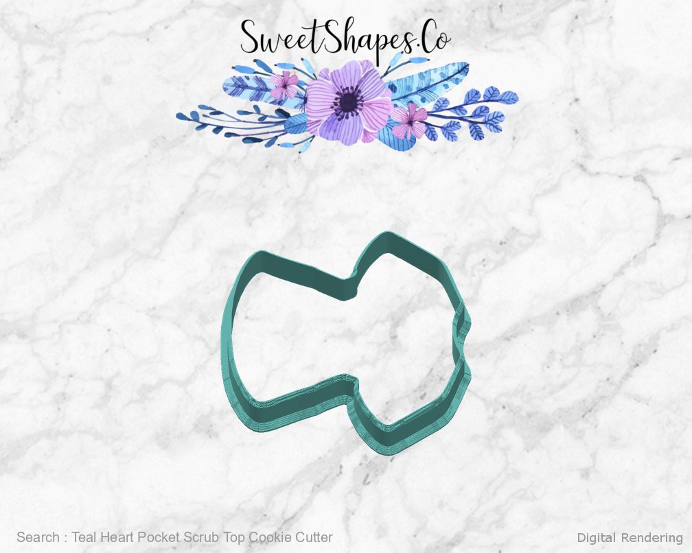 Teal Heart Pocket Scrub Top Cookie Cutter — right view