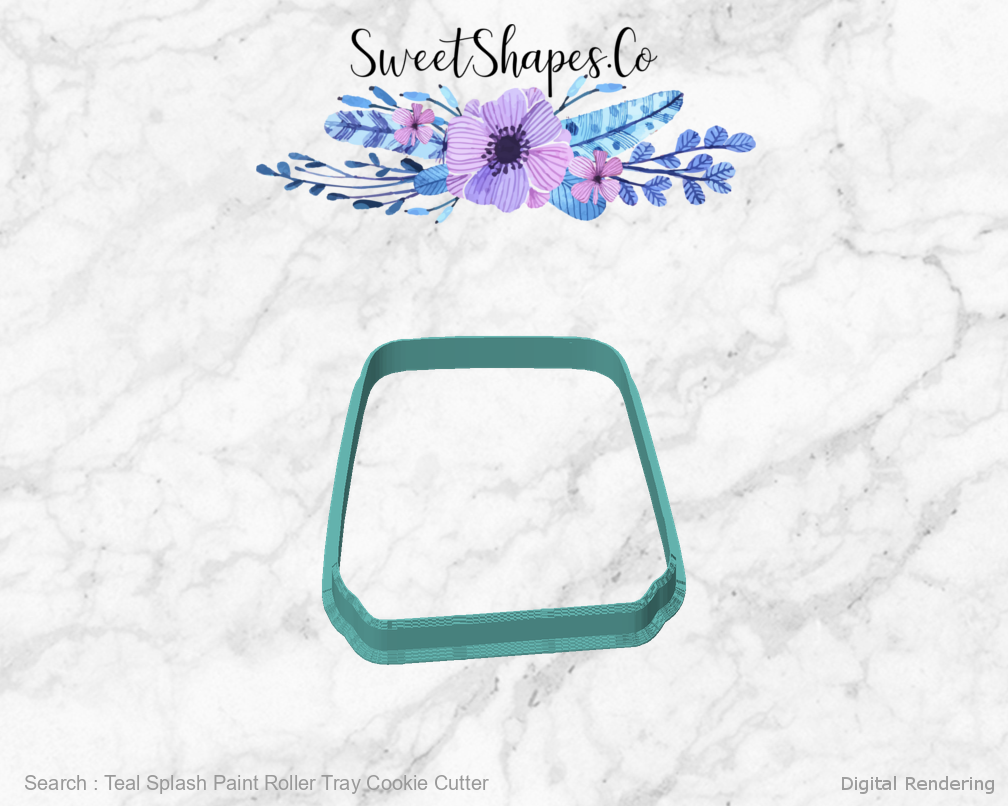 Teal Splash Paint Roller Tray Cookie Cutter — front view