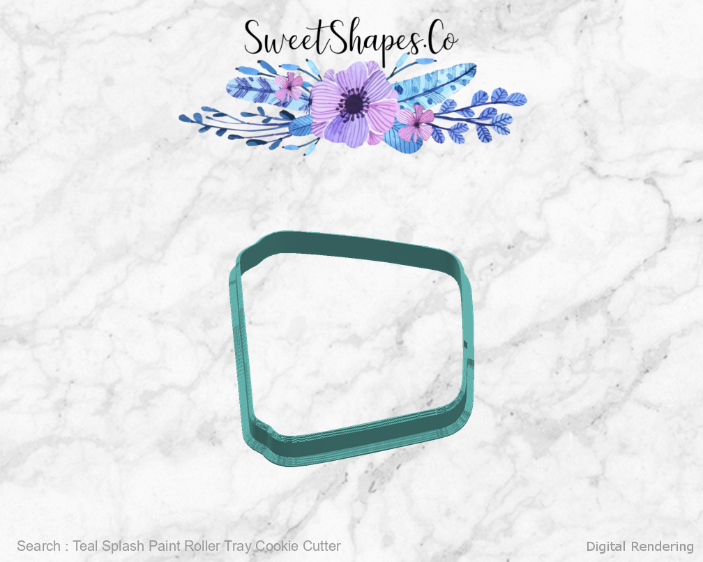 Teal Splash Paint Roller Tray Cookie Cutter — right view