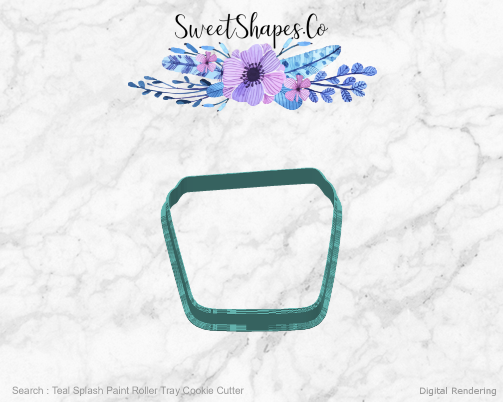Teal Splash Paint Roller Tray Cookie Cutter — back view