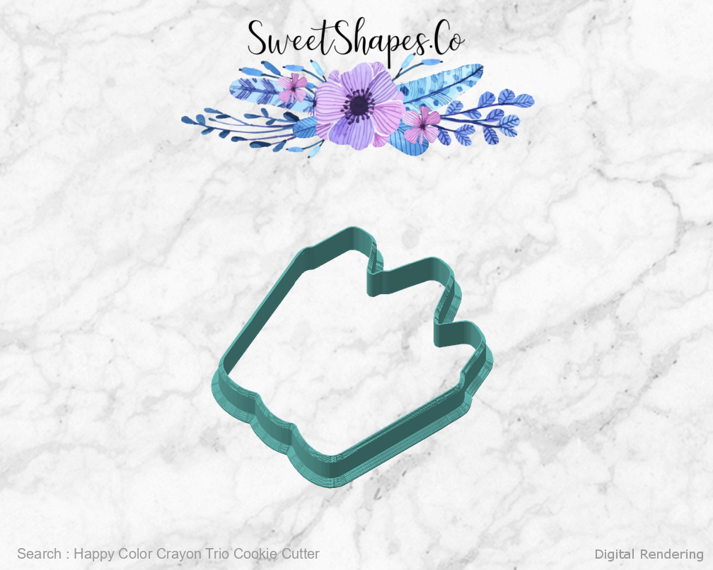 Happy Color Crayon Trio Cookie Cutter — angled front view