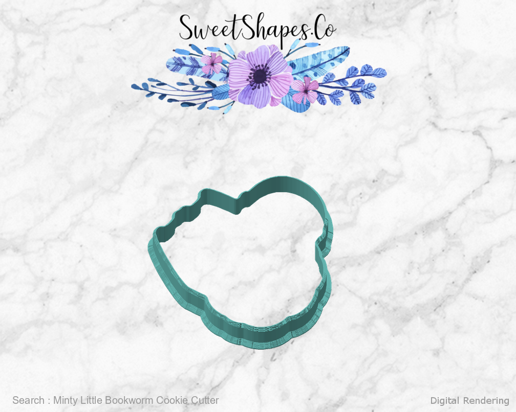 Minty Little Bookworm Cookie Cutter — angled front view