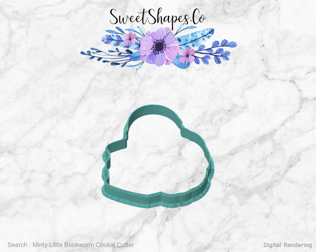 Minty Little Bookworm Cookie Cutter — front view