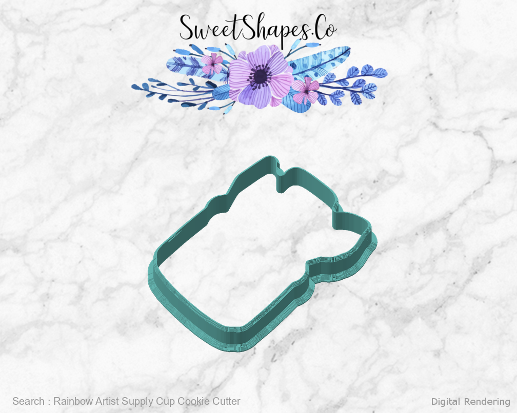 Rainbow Artist Supply Cup Cookie Cutter — angled front view