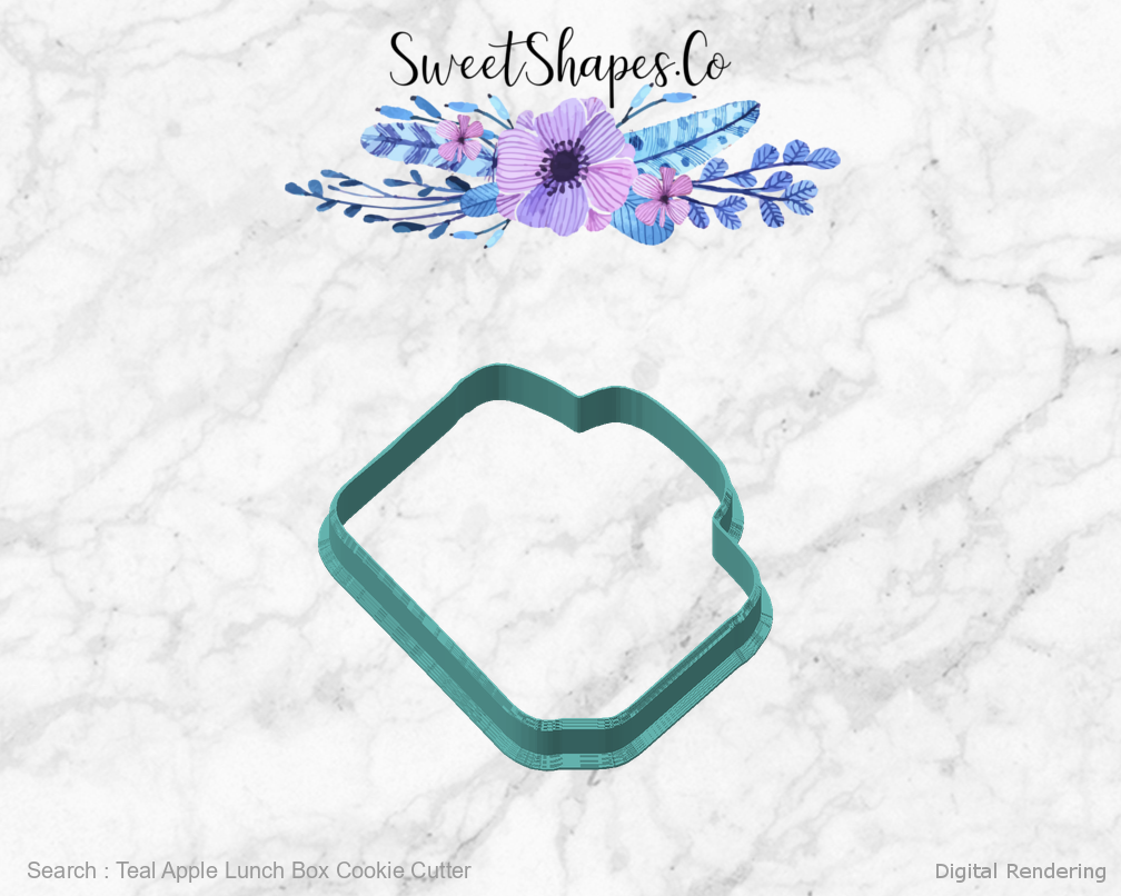 Teal Apple Lunch Box Cookie Cutter — angled front view