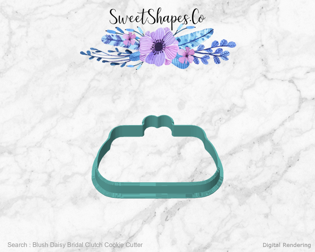 Blush Daisy Bridal Clutch Cookie Cutter — front view