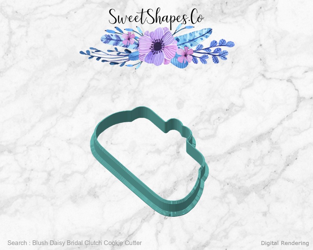 Blush Daisy Bridal Clutch Cookie Cutter — angled front view