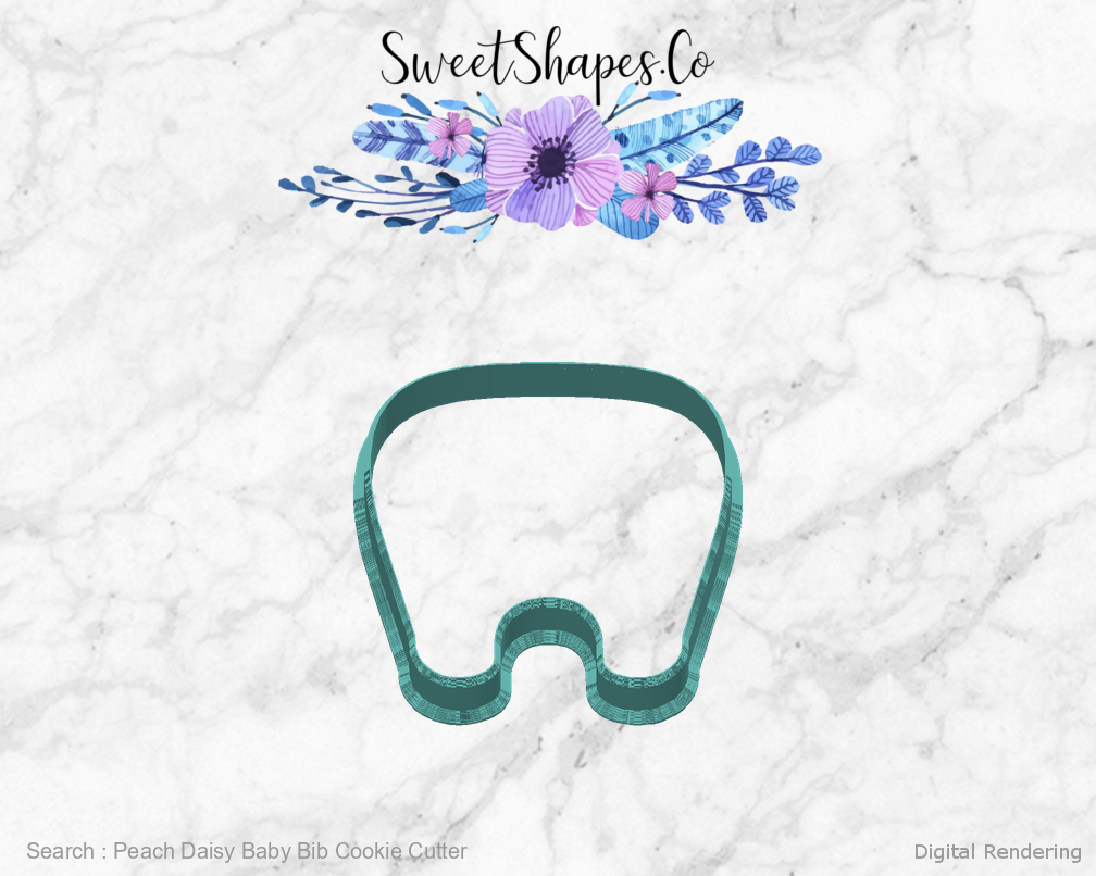 Peach Daisy Baby Bib Cookie Cutter — back view