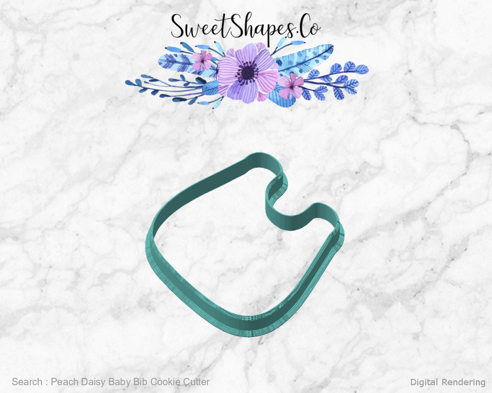 Peach Daisy Baby Bib Cookie Cutter — angled front view