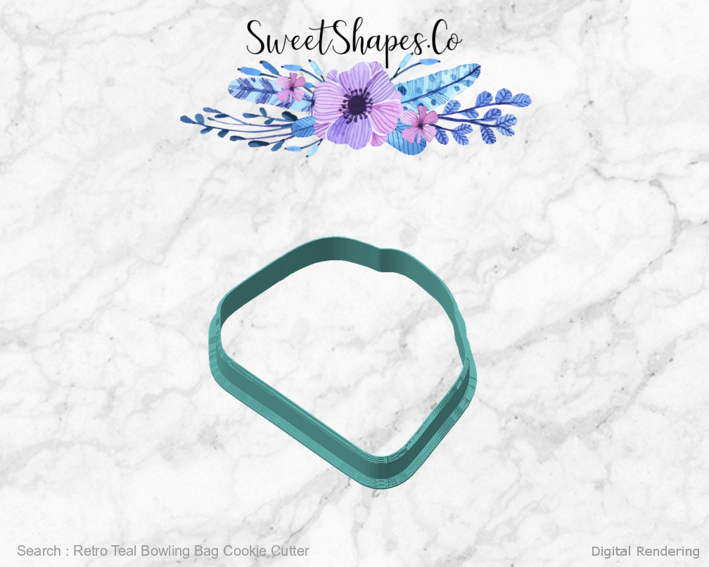 Retro Teal Bowling Bag Cookie Cutter — angled front view