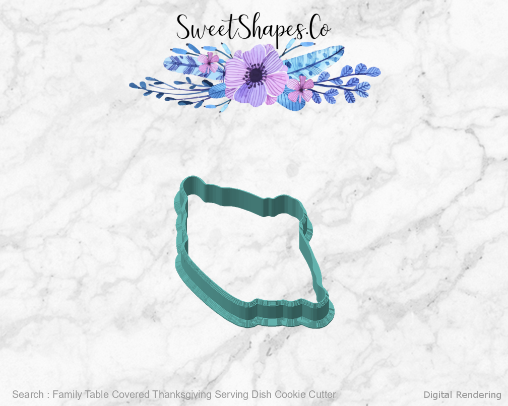 Family Table Covered Thanksgiving Serving Dish Cookie Cutter — angled front view