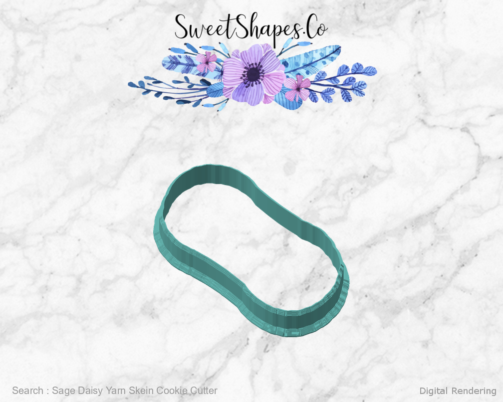 Sage Daisy Yarn Skein Cookie Cutter — angled front view