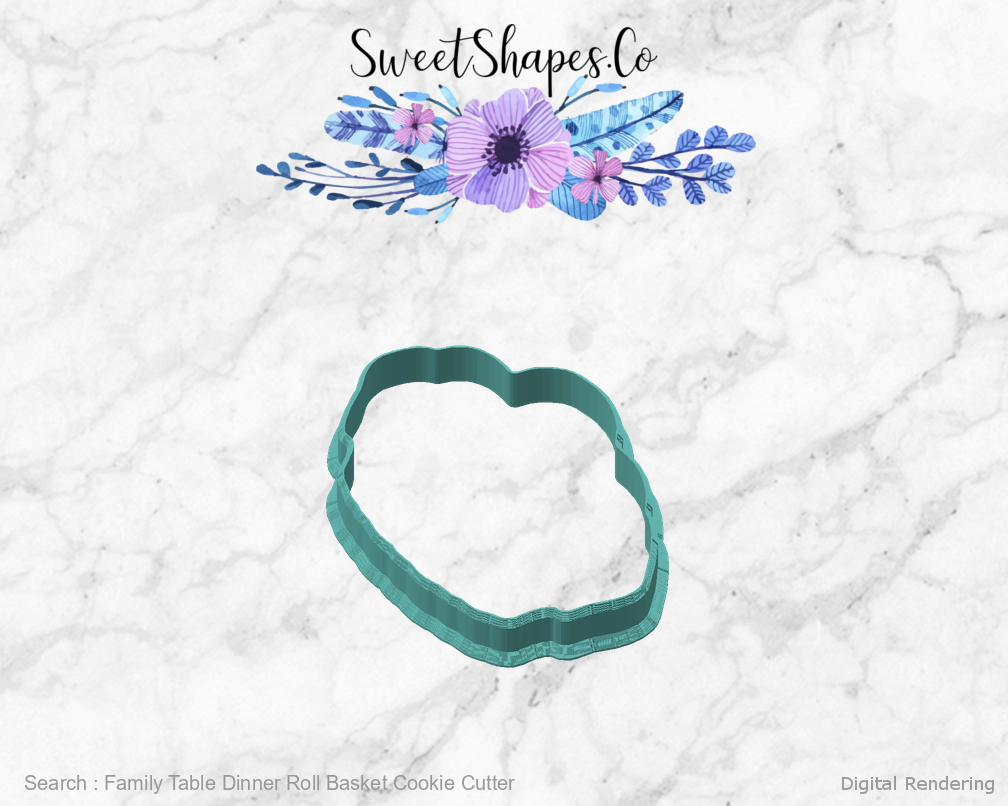 Family Table Dinner Roll Basket Cookie Cutter — angled front view