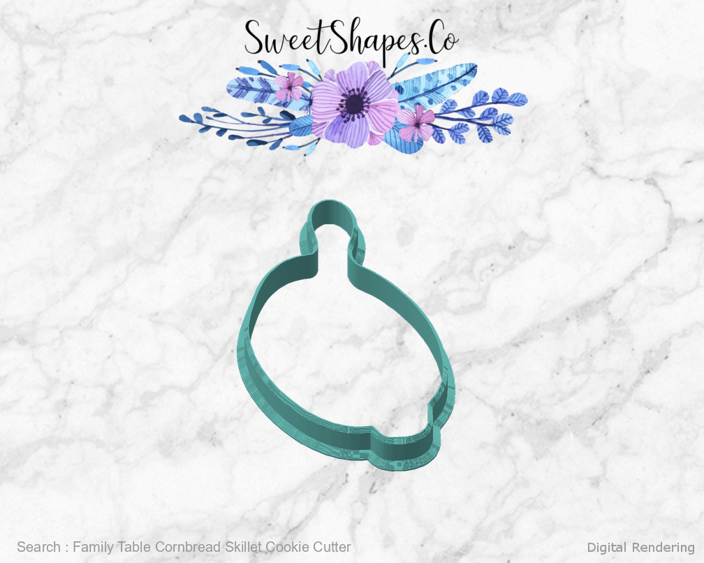 Family Table Cornbread Skillet Cookie Cutter — angled front view