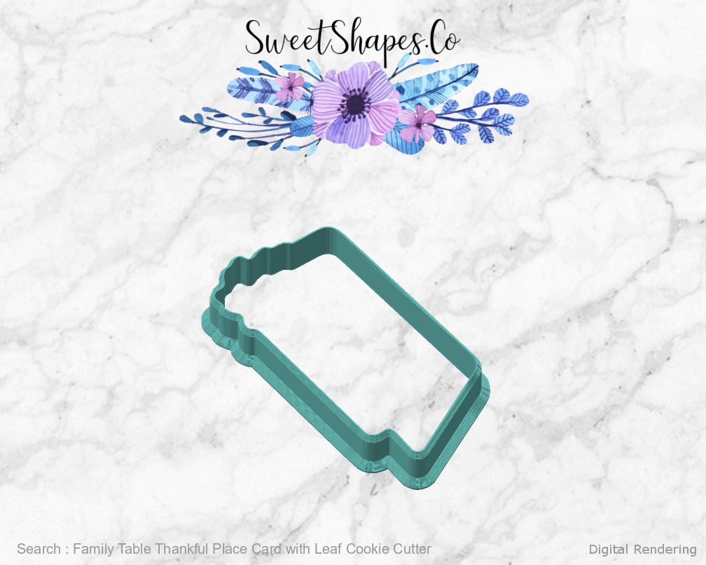 Family Table Thankful Place Card with Leaf Cookie Cutter — angled front view