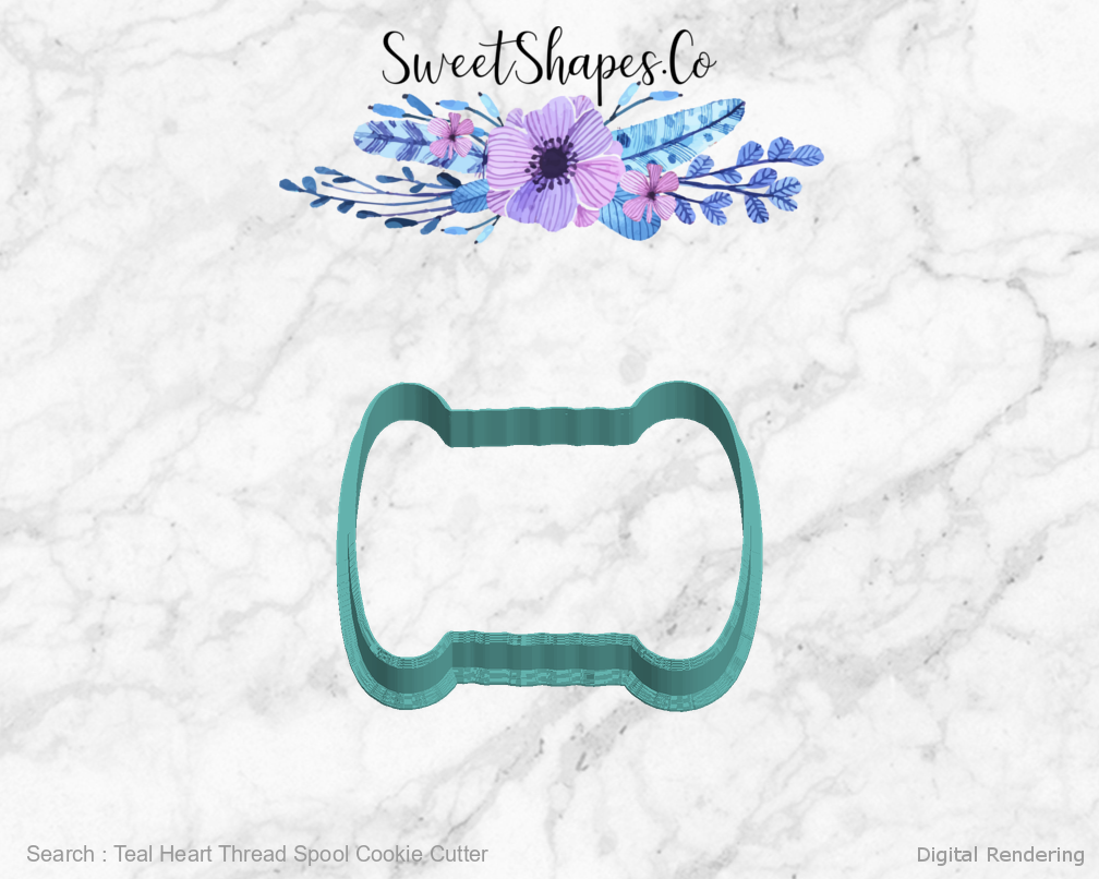Teal Heart Thread Spool Cookie Cutter — left view