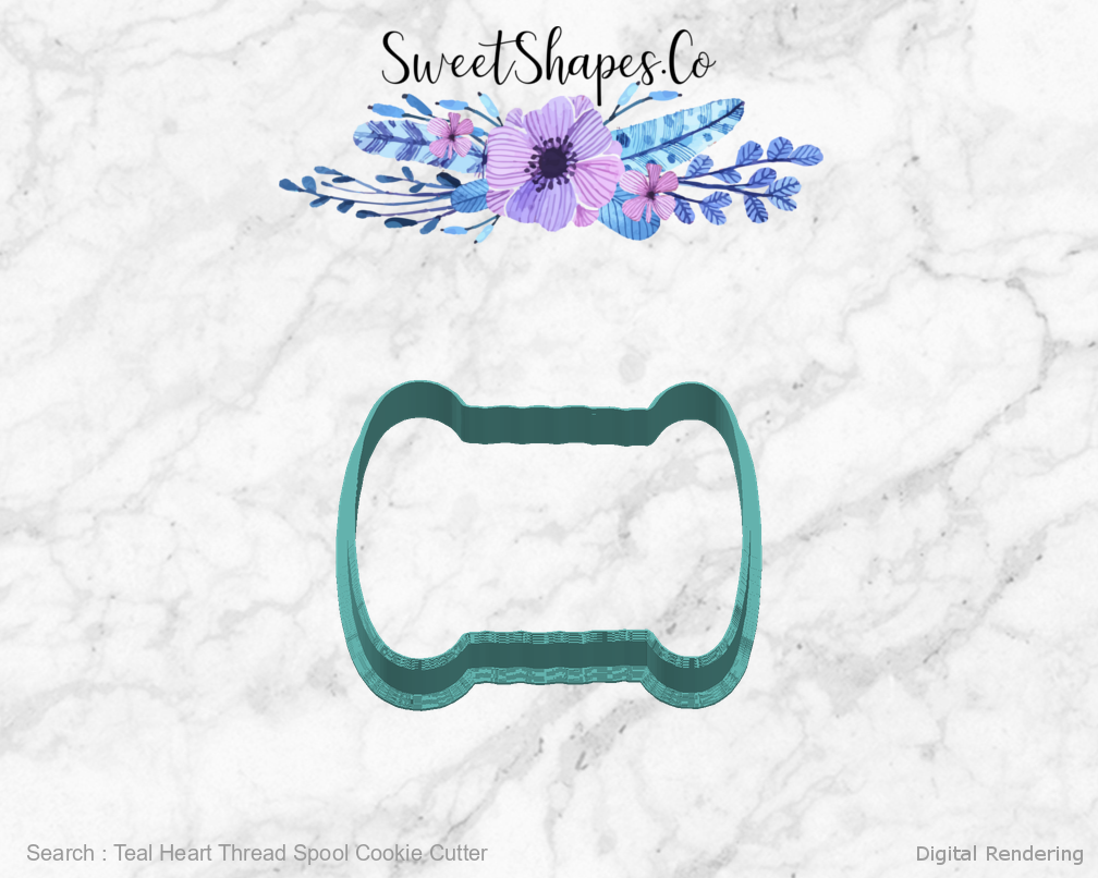 Teal Heart Thread Spool Cookie Cutter — right view