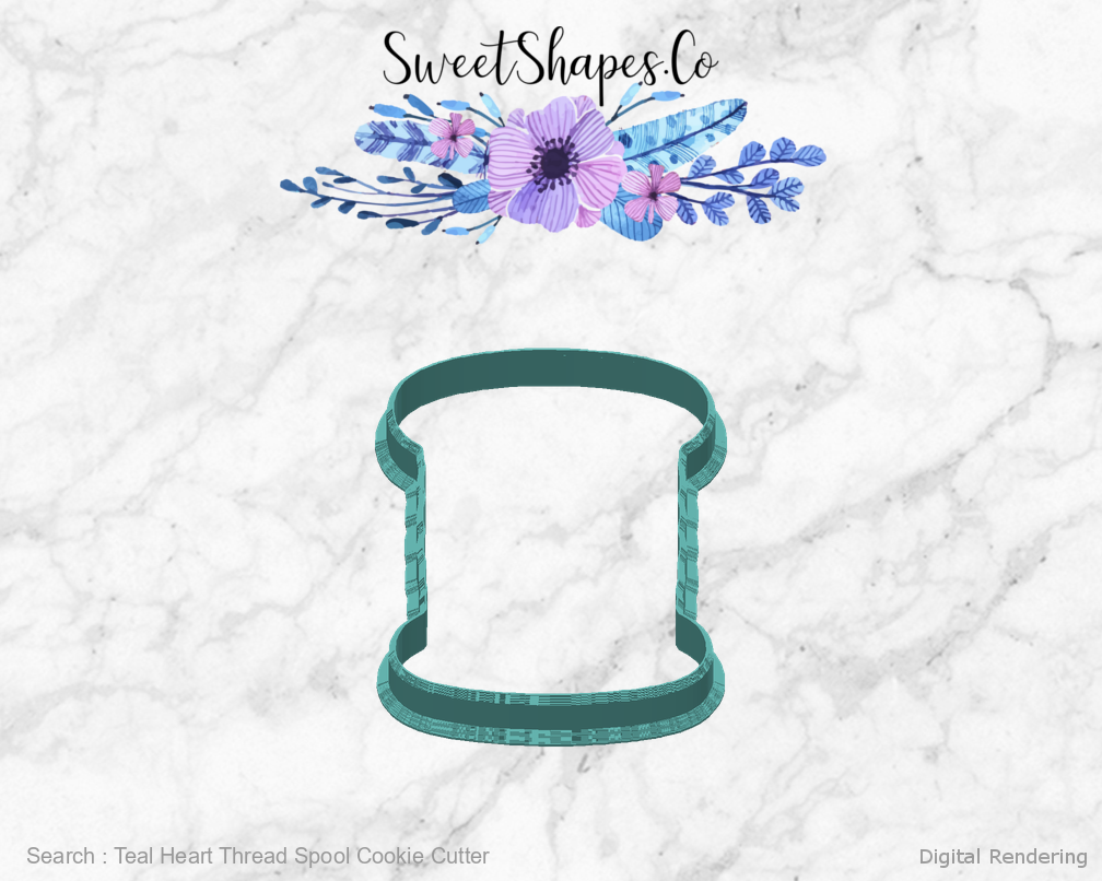Teal Heart Thread Spool Cookie Cutter — back view